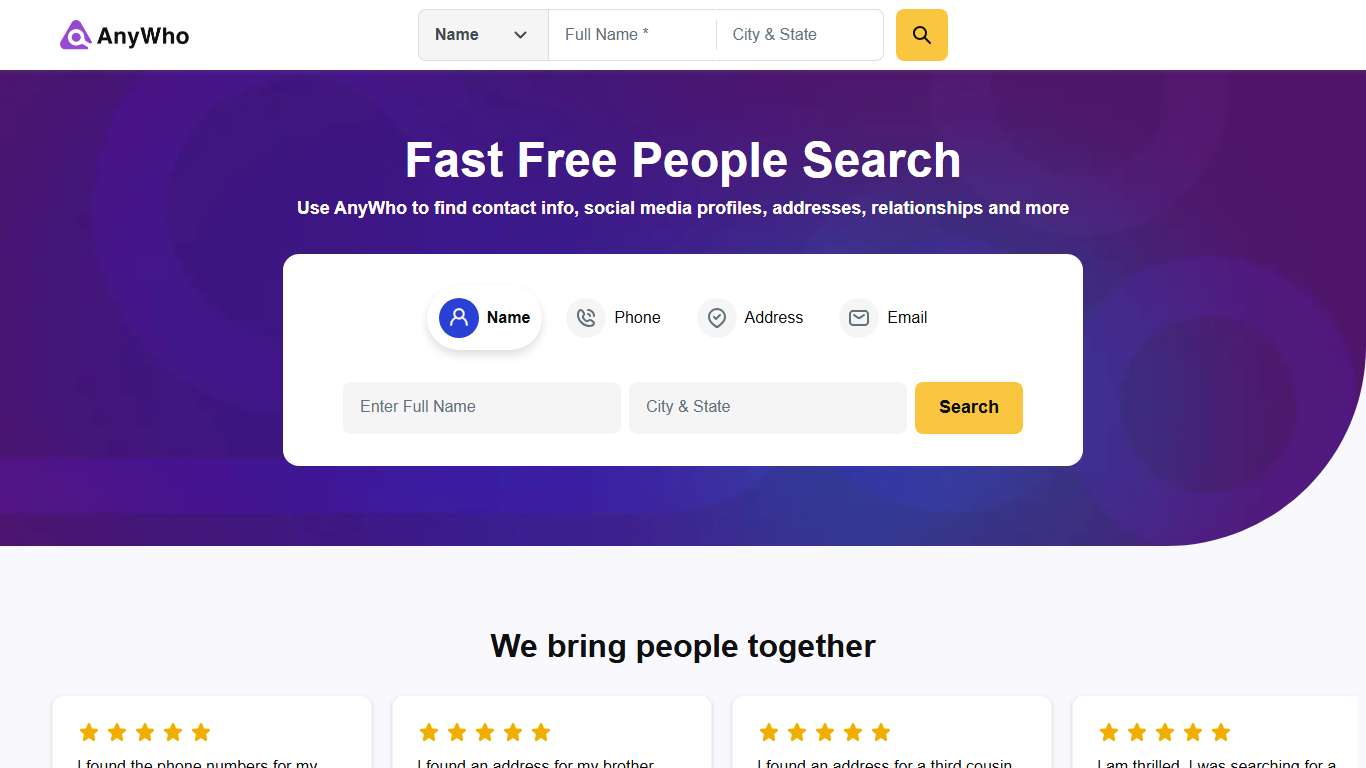 Fast Free People Search | White Pages | Anywho